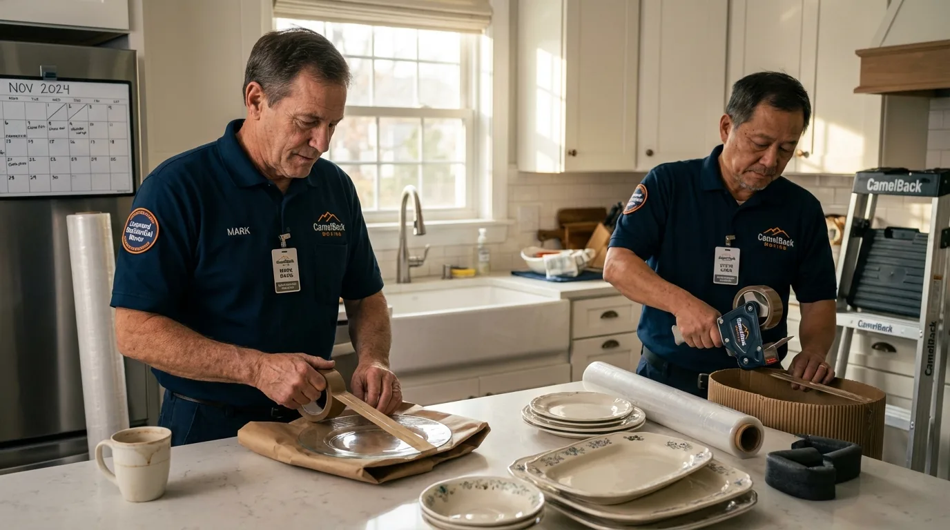 Professional crew packing kitchen dishware in Versailles, IN